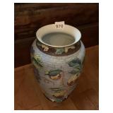 CERAMIC VASE, MOSAIC TILE EFFECT, FRUIT AND VINE