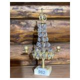 BRASS AND CRYSTAL CANDELABRA, MARBLE BASE, PRISM