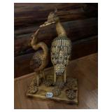 HAND-CARVED WOODEN CRANE SCULPTURE, BURNED