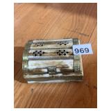 BONE AND BRASS TRINKET BOX, HINGED LID, PIERCED