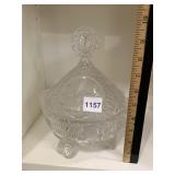 PRESSED GLASS COVERED COMPOTE, FOOTED, DIAMOND
