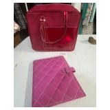 ESTEE LAUDER RED PATENT AND FABRIC TRAVEL BAG,