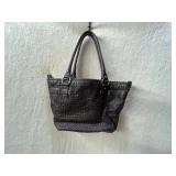 NUDIVE GENUINE LEATHER TOTE, DARK BROWN, WOVEN