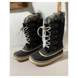 SOREL WINTER BOOTS, BLACK SUEDE AND RUBBER SHELL,