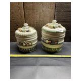 CERAMIC CANISTERS (2), FRUIT MOTIF, RELIEF