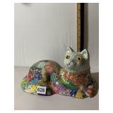 DECORATIVE CAT FIGURINE, MIXED MEDIA, PATCHWORK
