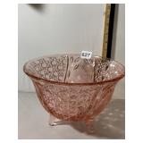 PINK DEPRESSION GLASS BOWL, FOOTED BASE, PRESSED