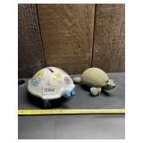 CERAMIC TURTLE COIN BANK W/ FLORAL DECORATION,