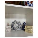 ENESCO MUSICAL PIANO, LINDEN PORCELAIN CLOCK,