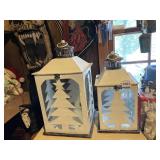 METAL CHRISTMAS LANTERNS (2), WHITE DISTRESSED