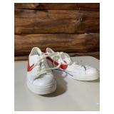 NIKE TENNIS SHOES, WHITE PERFORATED LEATHER