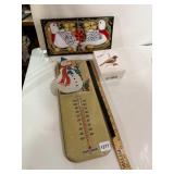 VTG METAL SNOWMAN THERMOMETER, CERAMIC TILE WALL