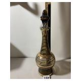 VTG SMOKE GLASS DECANTER, GOLD BANDED ACCENTS,