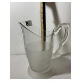 FROSTED GLASS PITCHER, RELIEF MOLDED WILDLIFE