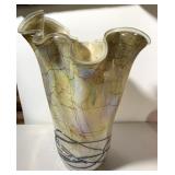 HAND-BLOWN ART GLASS VASE, POLAND, IRIDESCENT