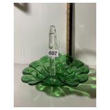 EMERALD GREEN PRESSED GLASS BASKET, STAR AND