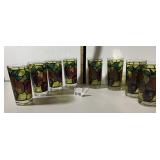DRINKING GLASSES, STAINED GLASS STYLE FRUIT