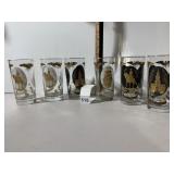 VTG DRINKING GLASSES (6), GOLD AND BLACK