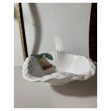 CERAMIC BASKET WEAVE SERVING BOWL, WHITE GLAZE,