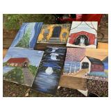 ASSORTED ACRYLIC PAINTINGS ON CANVAS, VARIOUS