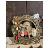 VINTAGE SANTA CLAUS DIORAMA, WOODEN FRAME,