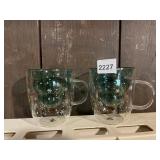 DOUBLE-WALLED GLASS MUGS, GREEN CHRISTMAS TREE