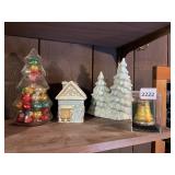CHRISTMAS DECOR GROUPING: GLASS TREE JAR FILLED