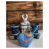 NAPCOWARE CERAMIC CANDLESTICKS (2), HAND-PAINTED