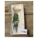PELICAN WINE STOPPER, ART GLASS, METAL BASE, IN