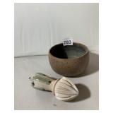 STUDIO POTTERY BOWL AND JUICER, EARTHENWARE,