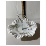 HAND-PAINTED MILK GLASS TIERED SERVER, IRIDESCENT