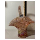 CARNIVAL GLASS BASKET, MARIGOLD IRIDESCENT