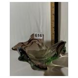 ART GLASS BOWL, SMOKY BROWN AND GREEN TONES,