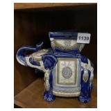 CERAMIC ELEPHANT GARDEN STOOL, BLUE AND WHITE