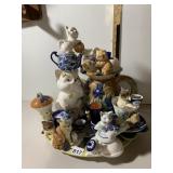ASSORTED CAT FIGURINES, TEAPOTS, AND DECORATIVE