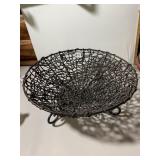 WROUGHT IRON BASKET, ROUND FORM, OPENWORK WIRE