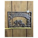 CAST IRON WELCOME SIGN, BEAR AND CUB MOTIF, 15 IN