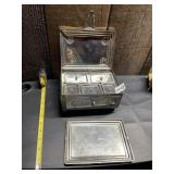 METAL VANITY BOX W/ HINGED LID, MIRROR INTERIOR,