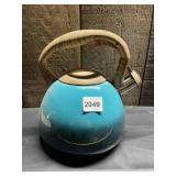 POLIVIAR KETTLE, TEAL ENAMEL FINISH, FAUX WOOD