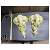 PAIR OF ELEPHANT HEAD WALL PLAQUES, RESIN, GRAPE