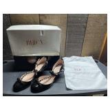 RED V VALENTINO HEELS, BLACK PATENT LEATHER,