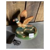 CERAMIC PHEASANT ASHTRAY, PAINTED CAST IRON