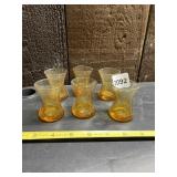 AMBER GLASS TUMBLERS (6), WAISTED FORM, SMOOTH