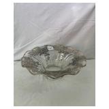GLASS SERVING BOWL, SILVER OVERLAY, FLORAL