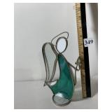 STAINED GLASS ANGEL FIGURINE, METAL FRAME, GREEN