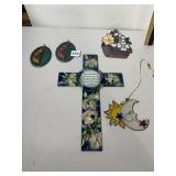 AMIA STAINED GLASS HANGING ORNAMENTS, CROSS, SUN