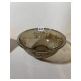 PYREX MIXING BOWL, AMBER GLASS W/ HEARTS AND