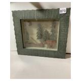 WOODEN SHADOW BOX, BEAR AND FOREST THEME, GREEN