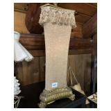 MCM STYLE TABLE LAMP, GILT METAL BASE, FABRIC