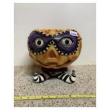 CERAMIC PUMPKIN BOWL, MASKED FACE DESIGN, STRIPED